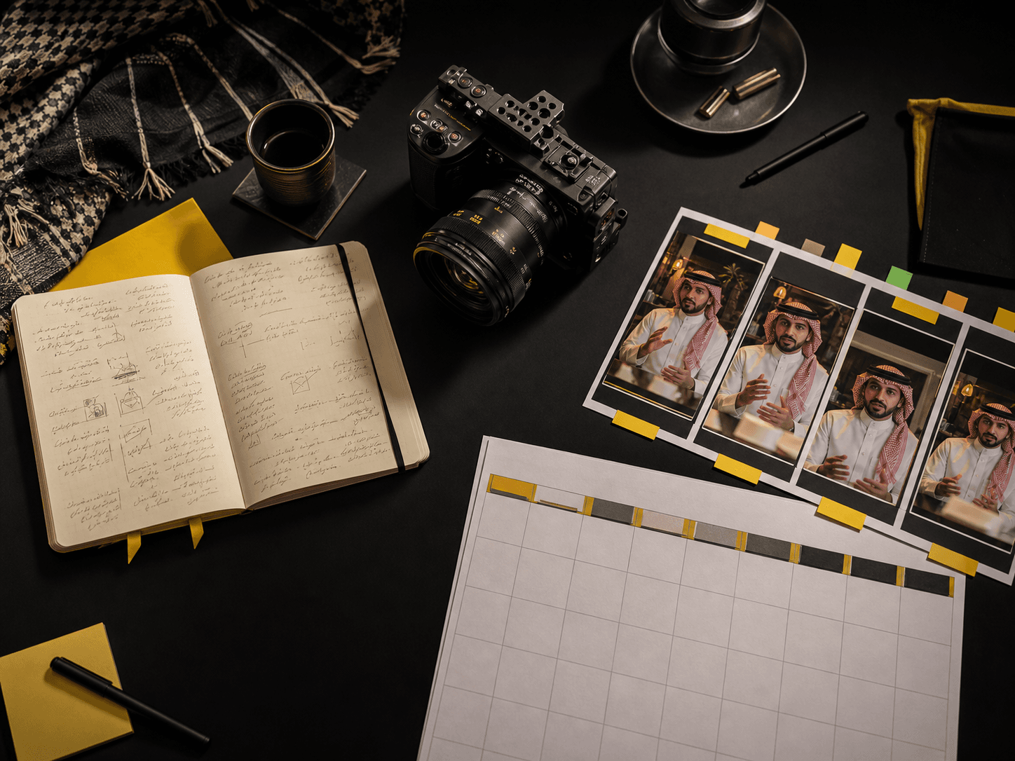 طاولة تخطيط تربط الأفكار والتصوير بجدول نشر قابل للتكرار
